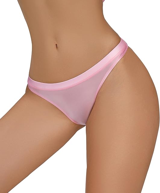 Women Sexy Oill Glossy Thongs Low Waist Cheeky Panties See Through Sheer Bottoms for Club Party