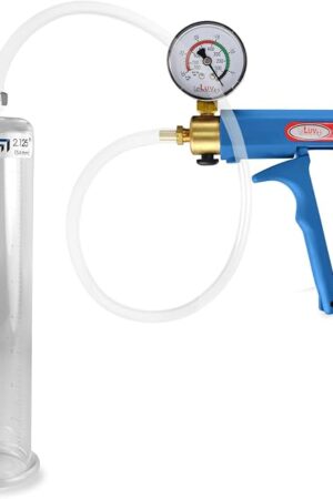 LeLuv Penis Pump Maxi Blue Handle with Gauge, Clear Hose - 9 inch Length x 2.125 Inch Diameter Cylinder