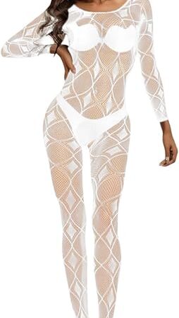 Fishnet Body Stockings for Women Sleeveless Lace Bodysuit Sexy Footless Stockings Halterneck One Piece Pantyhose