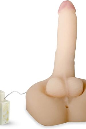 LeLuv Dildo Vibrator Realistic Swaying 7.5 Inch Penis and Testicles Beige Cock and Balls