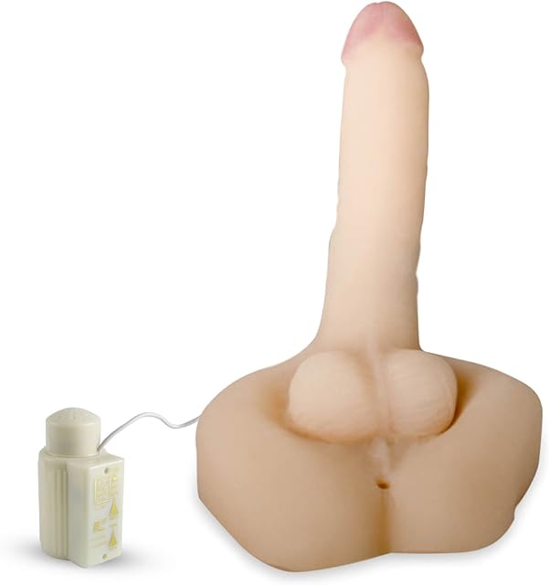 LeLuv Dildo Vibrator Realistic Swaying 7.5 Inch Penis and Testicles Beige Cock and Balls