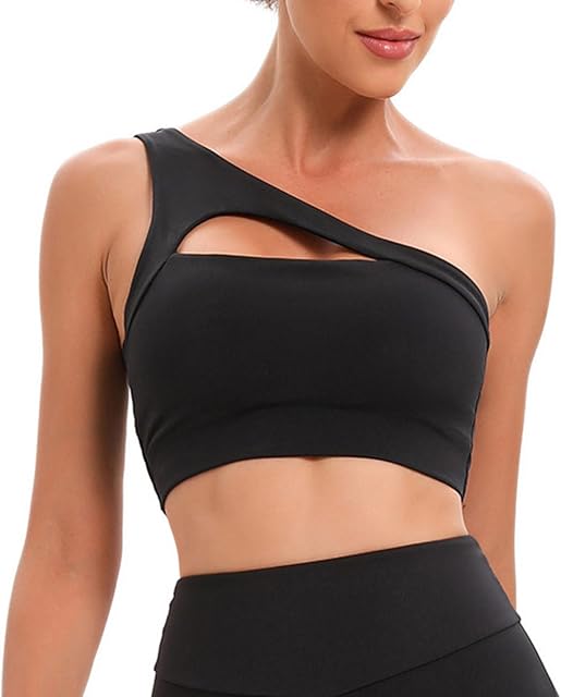 Womens One Shoulder Yoga Bra Sexy Cutout Straps Athletic Sports Running Workout Top Fitness Gym Yoga Crop Tank Tops
