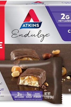 Atkins Endulge Caramel Nut Chew Bar, Nut Bar, Low Sugar Treat, High in Fiber, 10 Count