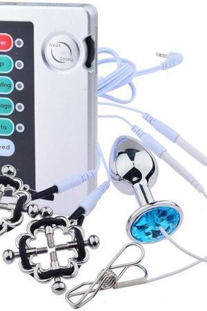 Electric Shock Nipple Clamps and Anal Plug Toys Set Adjustable Current Level, Nipple Clips for Pleasure Sex ?White Set?