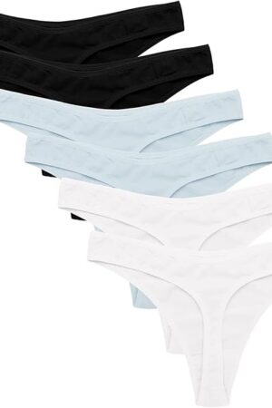 Womens Cotton Thongs Breathable Seamless Stretch G-String Thong 6 pack Low Wasit Plus Size Underwear