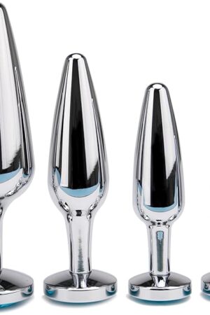 4 PCS Metal Silvery Butt Plug Set with Round Jewelry Base Adult Sex SM Toys Smooth Metal Anal Plug Kit for Couple(A)