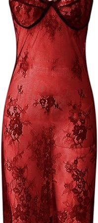 Women's Sexy Lace Nightdress Backless Slip Dress Front Split Design Sleepwear Elegant Satin Trim Comfortable Fit