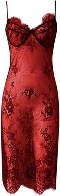 Women's Sexy Lace Nightdress Backless Slip Dress Front Split Design Sleepwear Elegant Satin Trim Comfortable Fit