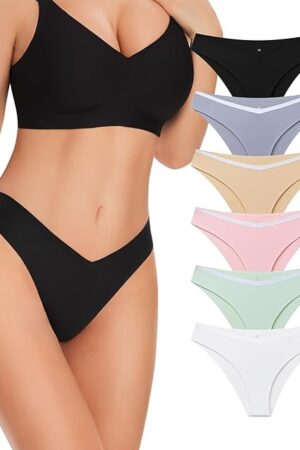 Womens Seamless Underwear 6 Pack, Silky Soft Cheeky Bikini Panties for Ladies, Sexy V Cut Briefs No Show