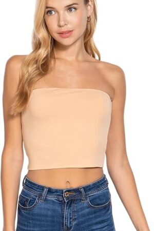 Women's Tube Crop Sexy Basic Solid Casual Strapless Cute Tops Seamless Stretchy Bandeau Summer Outfits