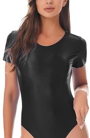 Womens Oil Shiny Athletic Bodysuit Swim Boxer Leotard Sexy High Cut Yoga Shapewear