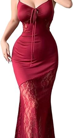 Women's Sexy Lace Nightgown Spaghetti Strap Long Slip Dress Fishtail Nightdress Chemise