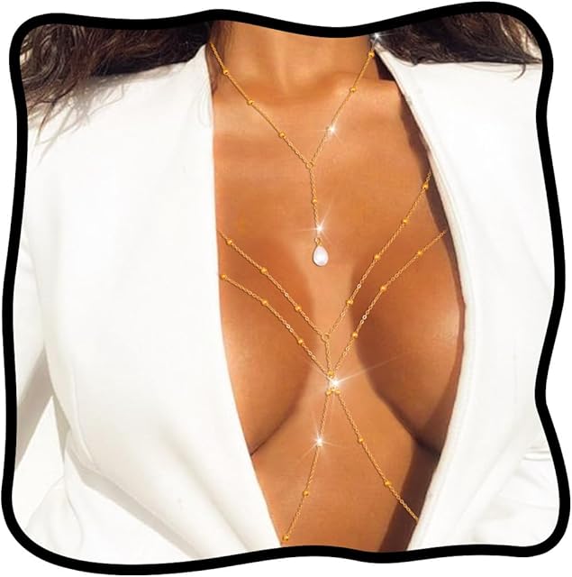 Bead Gold Body Chain Jewelry for Women Sexy Pearl Chain Bra Layered Chest Chains