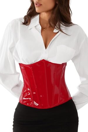 Faux Leather Underbust Corsets Belt,Latex Corset Tops For Women Going Out