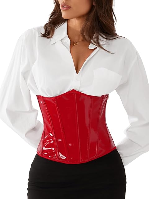 Faux Leather Underbust Corsets Belt,Latex Corset Tops For Women Going Out