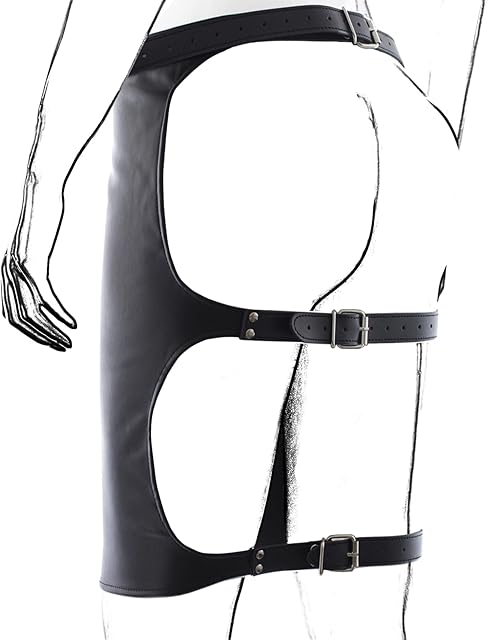 Black Leather Skirt for Women, Punk Harness Skirt Sexy Goth Party Costume Dress Outfit, Sexy Erotic Skirt Body Harness Accessories