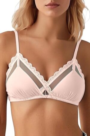 Feathers Bra Women's Wavy Triangle Bikini Top Swimsuit Sexy Floral Lace Spaghetti Strap Wirefree Bralette Silk