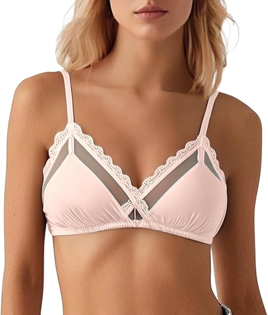 Feathers Bra Women's Wavy Triangle Bikini Top Swimsuit Sexy Floral Lace Spaghetti Strap Wirefree Bralette Silk