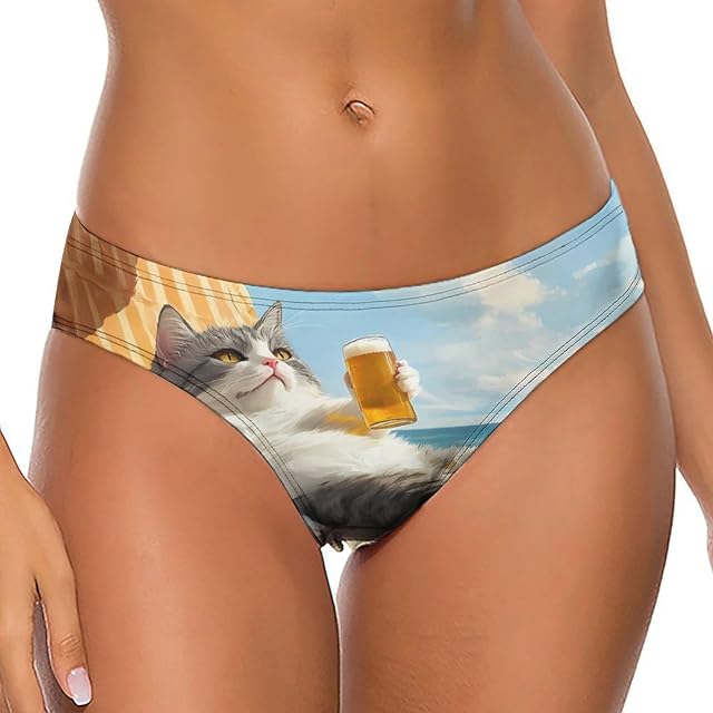Beer Cat Womens Underwear Thongs Sexy T Back Panties Comfortable Bikini Underpants