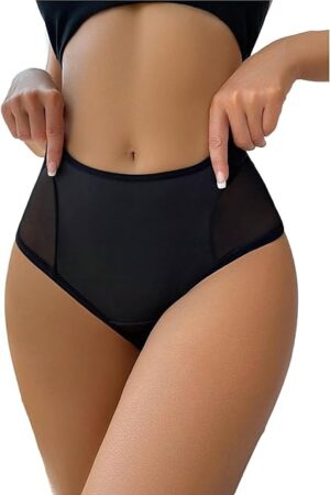 Women Contrast Sexy Mesh Briefs Panty Mid Rise Sheer Cheeky Breathable Underwear