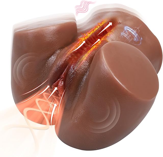 Automatic 8 Speed Men's Sex Toys Pocket Pussy Men masturbator Realistic Adult Toys Sex Doll 3D Realistic 2-in-1 Soft Buttocks with Vaginal Anal can vibrate and Heat (Brown)