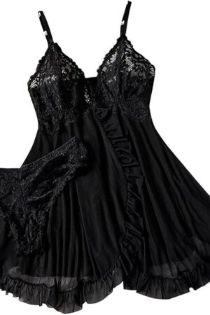 Women Nightgown Lace Babydoll Lingerie Dress Sexy Sleepwear Mini Slip Chemise Nightwear Naughty Sluttly Nightdress A3