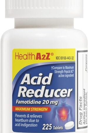 HealthA2Z? Acid Reducer | Famotidine 20mg | Maximum Strength | Relief from Heart Burn Due to Acid Indigestion (225 Tablets (Pack of 1))