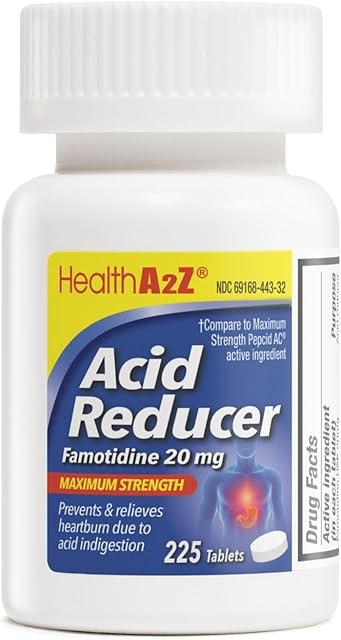 HealthA2Z? Acid Reducer | Famotidine 20mg | Maximum Strength | Relief from Heart Burn Due to Acid Indigestion (225 Tablets (Pack of 1))