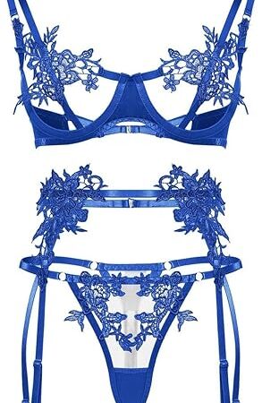 2024 Women's Embroidery See Through Binding Hollow Three Point Underwear With Leg Ring Women womens lingerie set