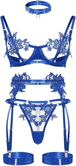2024 Women's Embroidery See Through Binding Hollow Three Point Underwear With Leg Ring Women womens lingerie set