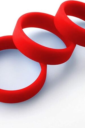 Flat Band-Style Smooth Silicone Cock Ring 3 Pack - 38mm/43mm/48mm Red