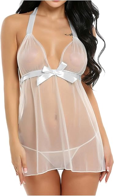 Women's Lingerie Lace Babydoll Chemise Negligees Sexy Exotic Nightgowns Halter Nighties Sheer Mesh Nightwear