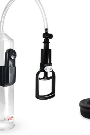 LeLuv Vacuum Pump Vibrating Easyop Tgrip 2.25 Inch x 9 Inch Cylinder Clear Hose Male Enhancement Bundle with Black Silicone Sleeve
