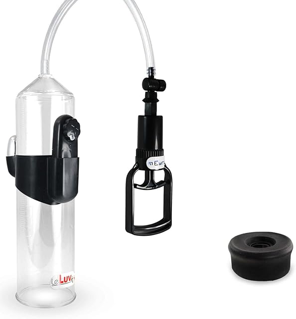 LeLuv Vacuum Pump Vibrating Easyop Tgrip 2.25 Inch x 9 Inch Cylinder Clear Hose Male Enhancement Bundle with Black Silicone Sleeve