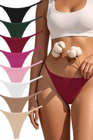 Cotton G-String Thongs for Women Underwear Breathable Stretch Low Rise Panties T-back Sexy Ladies 8 Pack