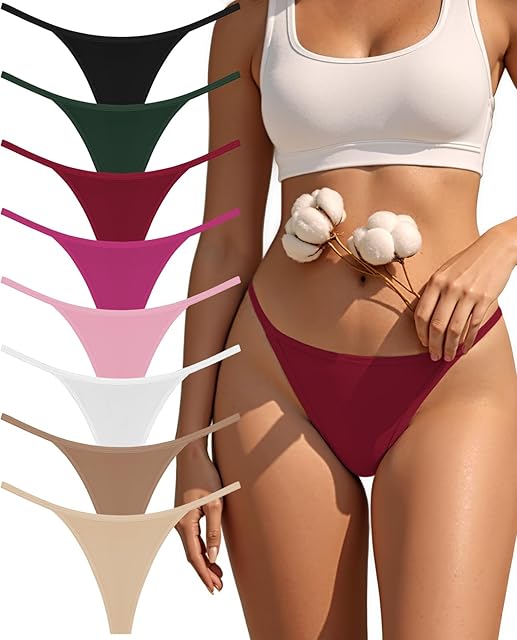 Cotton G-String Thongs for Women Underwear Breathable Stretch Low Rise Panties T-back Sexy Ladies 8 Pack