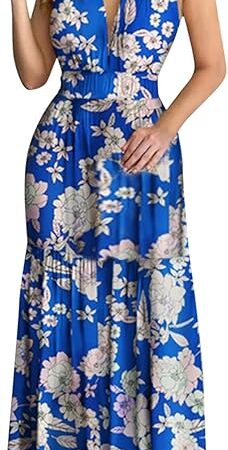 Womens Sleeveless Spaghetti Strap Homecoming Dresses - Deep V Neck Maxi Long Dresses
