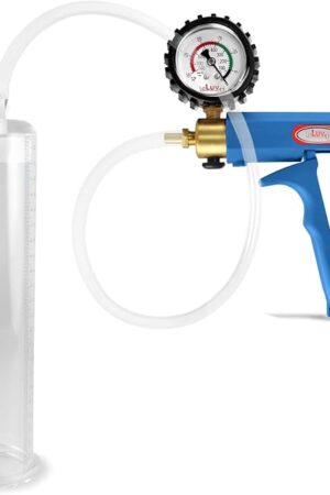 LeLuv Penis Pump Maxi Blue Handle + Protected Gauge and Clear Hose - 9 inch Length x 1.75 inch Diameter Cylinder