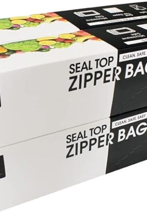 24/7 Bags- Gallon Zip Storage Bags, 200 Count, Double Zipper Seal, Easy Grip Open Tabs, Write-On Space, BPA-Free & Heavy Duty, Microwave Safe, Non-StandUp