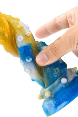 7.4 Inch Octopus Leg Dildo | Twisted Spiral Giant Octopus Tentacle Anal, Big, Animal Dildo with Skim, Kraken, Alien Sex Toy, Strap on Screw Gay fist Swirl Helix, Rotating (Blue)