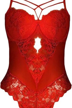 Lace Lingerie for Women Mesh Sheer Cut Out Teddy Bodysuit Underwire Push Up Sexy Garter Belt Chemise Exotic Nighty