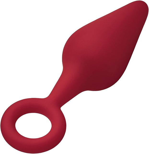 Forto F-10 100% Silicone Butt Plug Anal Toy with Pull Ring Base for Easy Removal & Adjustments - Beginner & Advanced Flexible Anal Plug Sex Toys with Conical Shape - Silky Smooth (Small, Red)