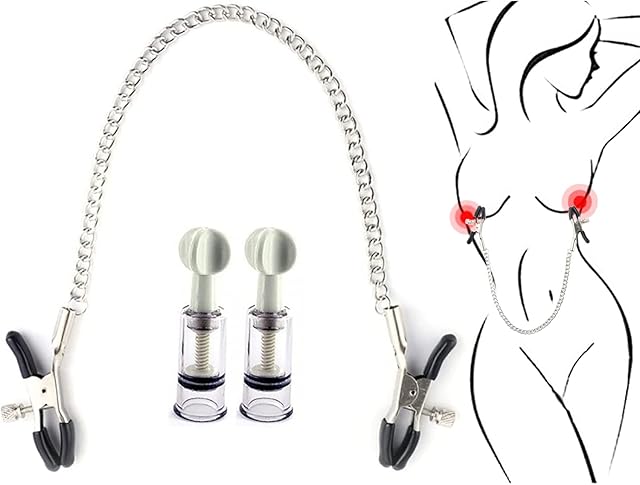 BDSM Nipple Clamps Set Adjustable Pressure Nipple Clips Non-Piercing Nipple Puller Breast Clamps with Chain Adult Sex Toys Nipple Suckers for Adult Men Women Sex SM Game