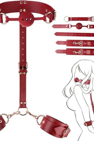 BDSM Adult Bondage, Restrictive Play Beginner Bondage Gear for Male Female Couples with Gag Handcuffs Collar Adjustable Bondage Gear Accessories Role Playing Sexy Toys for Couples