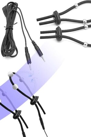 2PCS Adjustable Stretch Penis Ring Electric Shock Cock Ring with Beads Set Male Exercise Bondage Fun Sex Toys