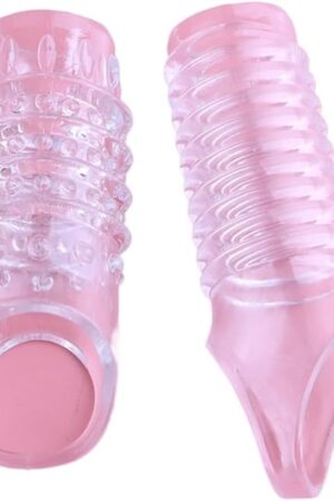 Generic Reusable Penis Extender Sleeve Ball Loop Dual Cock Ring Cage Condom Impotence Erection Sex Aid Cover Erectile (Color : Transparent)