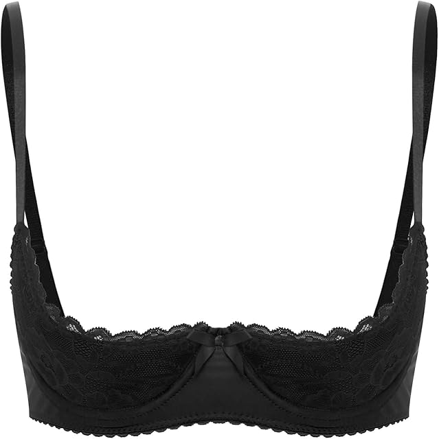 Women's Sexy 1/4 Cup Lace Shelf Bra Balconette Underwired Demi Shelf Bra Sheer Bralette
