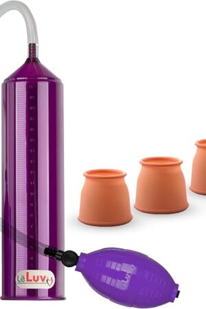 2.25"x9" EasyOp Good Bgrip Purple Ball Grip with Clear Graduated Cylinder/Clear Collapse-Resistant Hose Penis Pump with 3 Silicone Large Sleeves