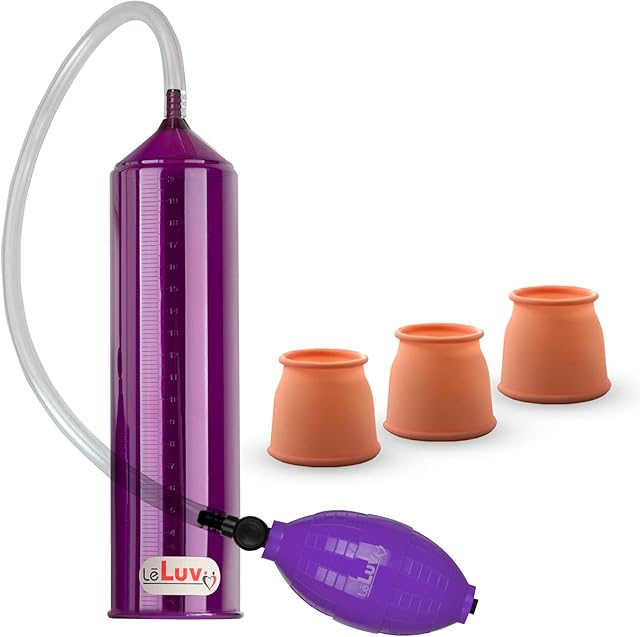 2.25"x9" EasyOp Good Bgrip Purple Ball Grip with Clear Graduated Cylinder/Clear Collapse-Resistant Hose Penis Pump with 3 Silicone Large Sleeves