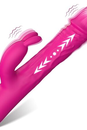 G Spot Vibrator Adult Sex Toys, Rabbit Thrusting with Vibrating Ears, Dildo Vibrators Silicone Realistic Vibradores, 3 in 1Vibrators with 5 Thrusting 10 Vibrations Modes Female Couples Pink